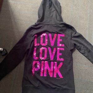 Black & Bright Pink Sequin Zipped Hoodie